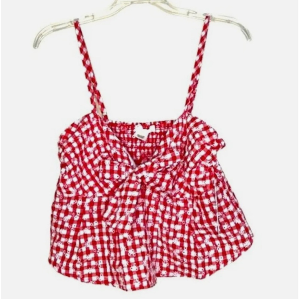 KIRIOUS LOS ANGELES RED AND WHITE GINGHAM STYLE CROP TOP TANK
